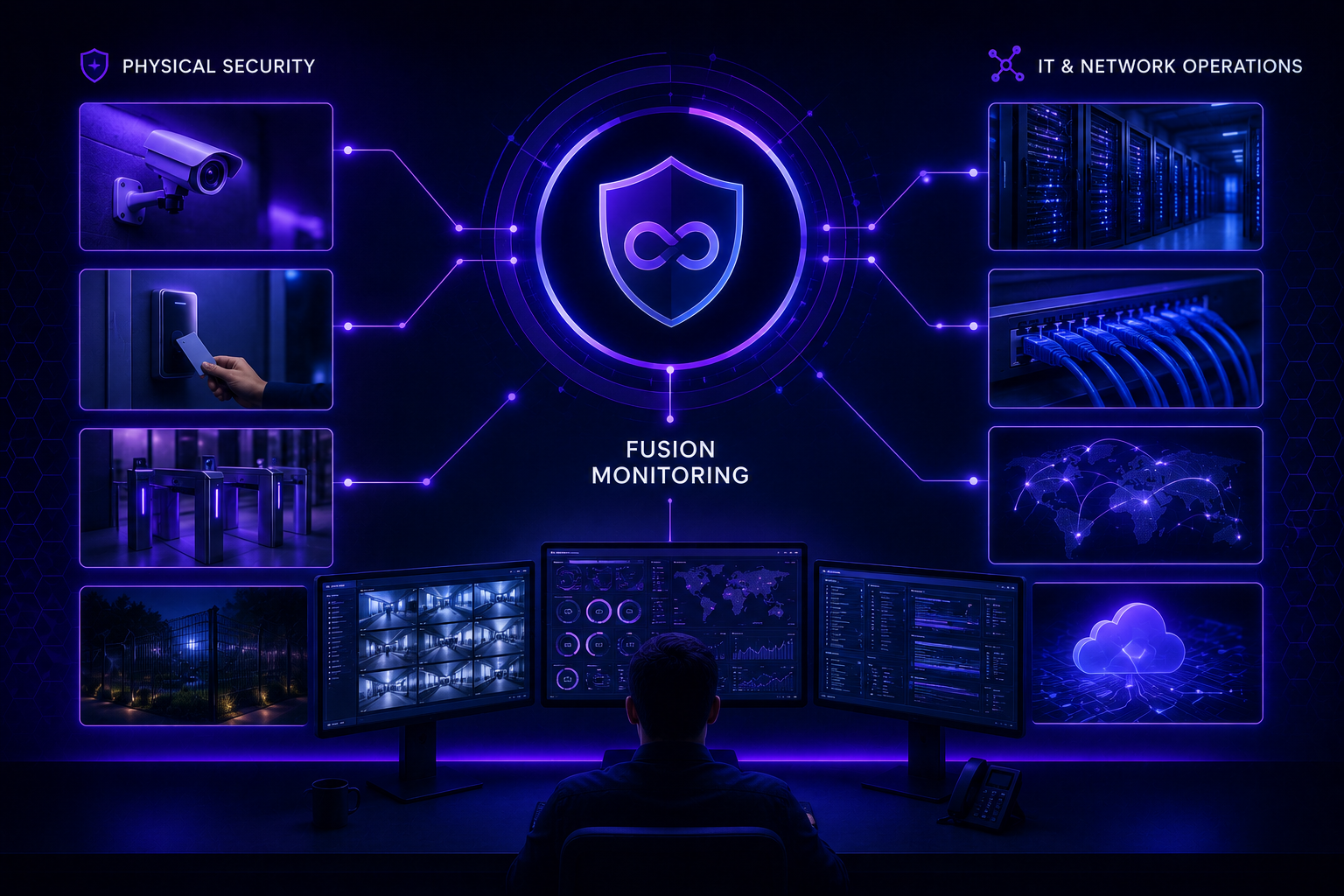 Fusion Monitoring center combining physical security with IT and network operations