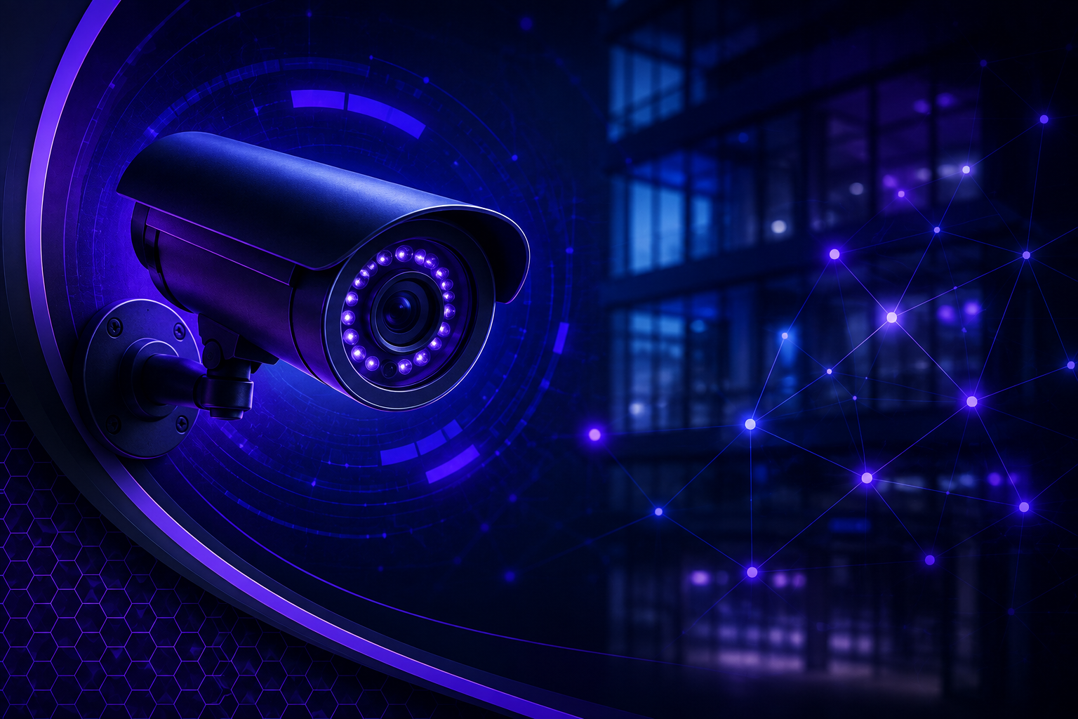 CCTV security camera with connected surveillance graphics